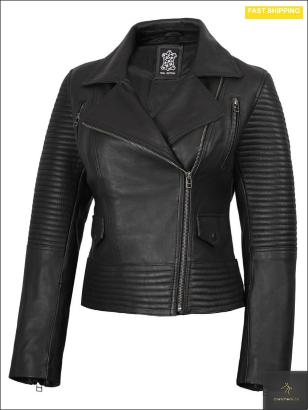 Real Leather Jacket Women Lambskin Biker Moto Asymmetrical Zip